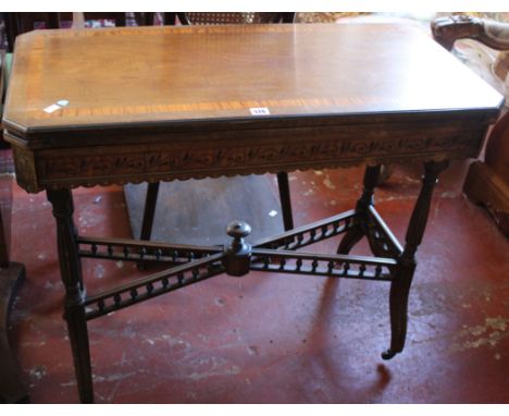 A Victorian mahogany and crossbanded card table, in Aesthetic Movement in style 94cm wide 