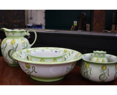 An early Art Nouveau wash basin, jug and bowl