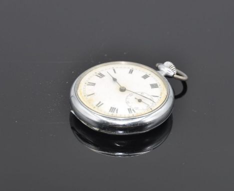 White metal pocket watch,  white enamel dial with Roman and Arabic numerals and subsidiary seconds dial 