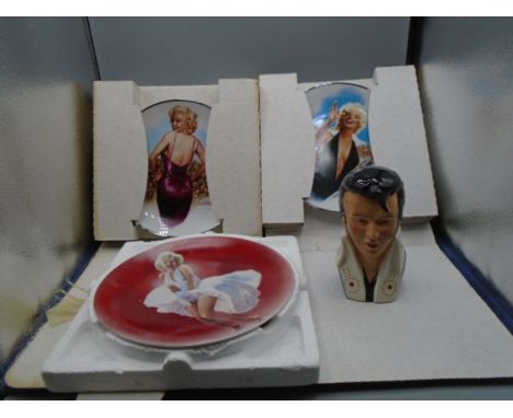 3 boxed Marilyn Monroe picture plates - For our boys in Korea, Stopping Traffic and Seven Year Itch plus Elvis Presley china 