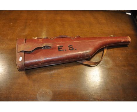  A good quality leather leg of mutton gun case, with space for 30" barrels embossed E.S. with Boss &amp; Co. ticket on end ca