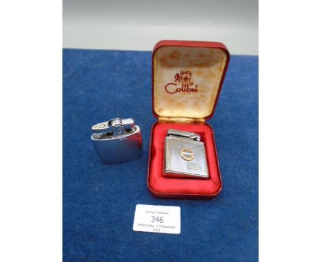 Colibri pocket/table lighter with Esso long service badge on front with name inscribed in original box plus a 1940's Ronson l