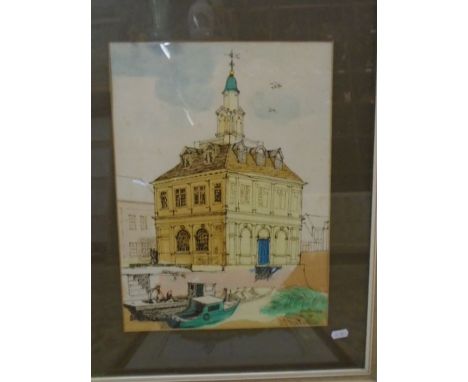 L. Gutteridge painting of Kings Lynn's Custom house, plus a print of the same building
