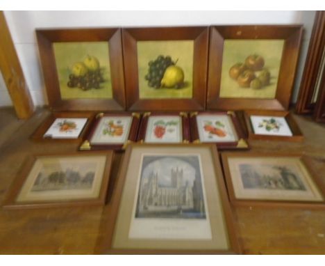 A job lot of framed pictures and prints and a horse picture peg rail