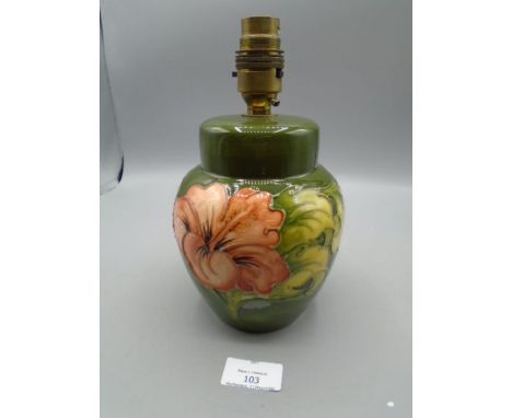 Moorcroft lamp base 9" tall with fitting