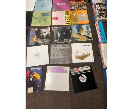 Large selection of 12 inch dance, R&amp;B and soul record singles to include Sticky Fingaz, Rodger, Cookie Crew, Boom Funk MC