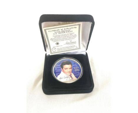 Morgan Mint 2002 silver proof Elvis Presley one oz American dollar, with COA 