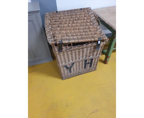 * Large wicker hamper/trunk with metal fitments 