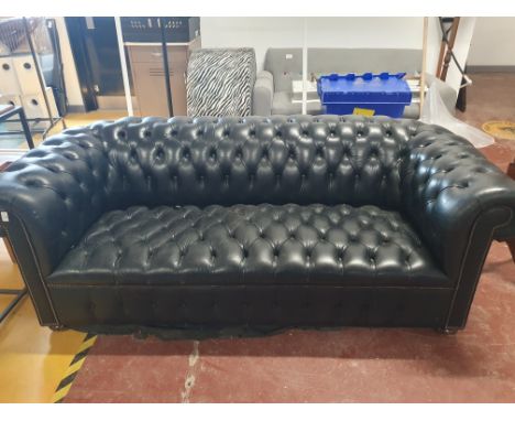 * Black leather Chesterfield sofa 2100w x 900d x 750h 