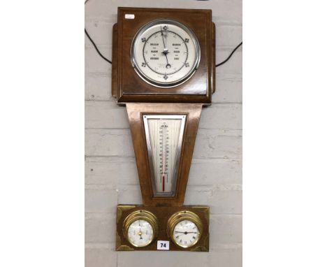 WALNUT CASED BAROMETER AND THERMOMETER 