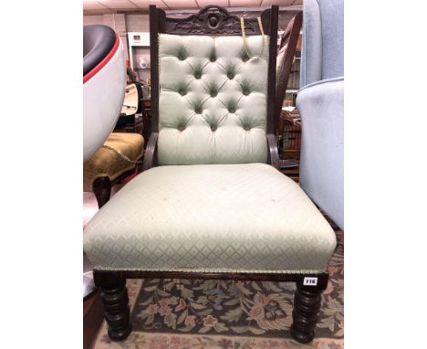 EDWARDIAN MINT GREEN BUTTON BACK UPHOLSTERED NURSING CHAIR