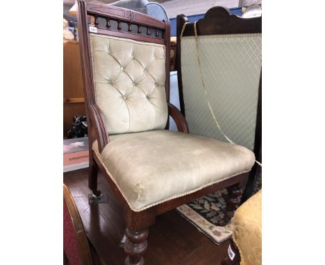 EDWARDIAN MINT BUTTON BACK UPHOLSTERED NURSING CHAIR
