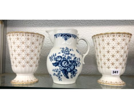 PAIR OF SPODE FLEUR DE LYS GOLD TAPERED VASES AND A ROYAL WORCESTER FIRST PERIOD STYLE FACE MASK JUG 