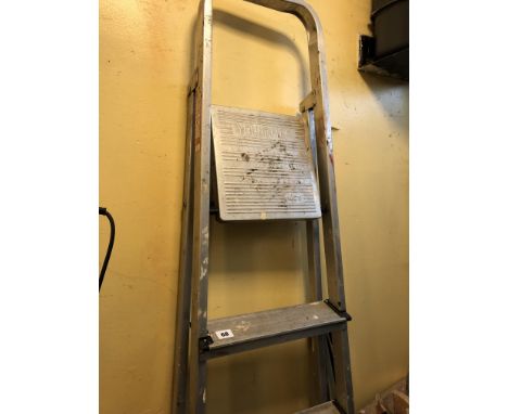 ALUMINUM STEP LADDERS, TWO TREAD LADDER AND SMALL WOODEN STEP LADDERS