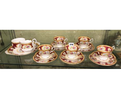 ROYAL ALBERT LADY HAMILTON PART BONE CHINA TEA SERVICE, FIVE ROYAL WORCESTER PATTENT RECORD COLLECTION PATES AND GLASSES