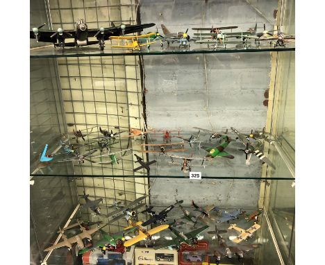 THREE SHELVES OF AIR FIXED MODEL WWI/WWII BI PLANES, SEA PLANES AND FIGHTER AIRCRAFT