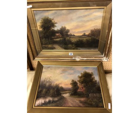 OIL PAINTING OF A COTTAGE IN A RURAL LANDSCAPE SIGNED R. GILKES, 44CM X 29CM AND A COMPANION PICTURE SIGNED R.GILKES, 43CM X 