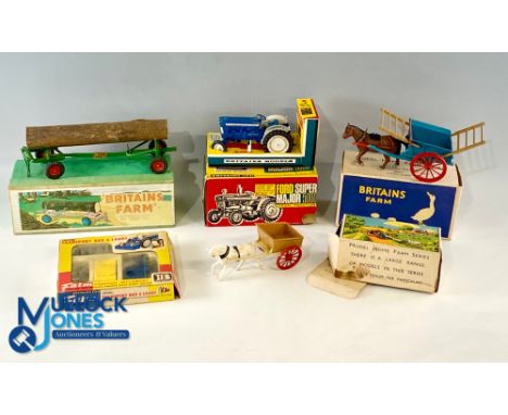 Britains Farm Vehicles Accessories, boxed items incl transport box and load 9545, Ford super major tractor 9527 (missing its 