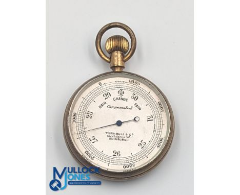 1907 Turnbull &amp; Co Pocket Barometer, brass cased - with a name of Dr Maloney to back in good clean condition
