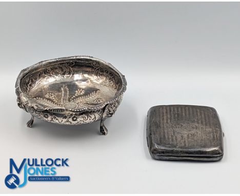 Victorian Silver Small Henry Holland London 1876 Fluted Footed Bowl, with embossed floral pattern, plus a hallmarked cigarett