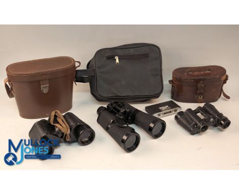 Vintage Binocular Opera Glasses Collection: x6 all in leather and card cases, with makers of Stern 10x50 in leather ladies sh