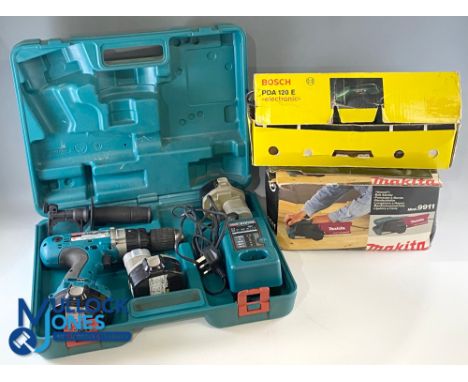 Makita Bosh Power Tools, a Bosche PDA 120E sander working, Makita 9911 belt sander working, 8433d drill with chargers (the dr