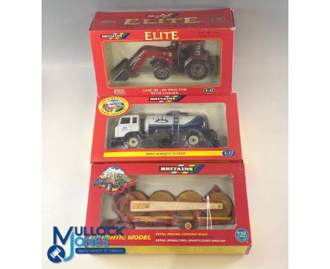 Britain 1:32 Scale Farm Vehicles Models, to include Elite Case II CX90 Tactor 14775, Kronie round bale wagon 9534, Milk Marqu