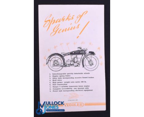 Wooler Motor Cycle 1949-50 Catalogue - 6 page fold out catalogue illustrating this "Unique 4 cylinder Transverse Beam Engine 