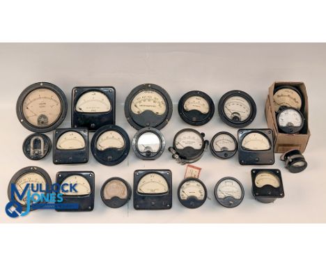 Collection of Vintage Gauges Volt Amp Milliamperes etc, most are Bakelite with noted makers of GEC Elliott, Weston Ferranti, 
