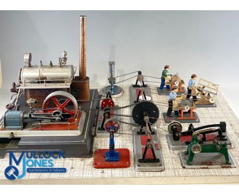 Wilesco D16 Steam Plant Workshop Live Steam Engine Model, tinplate set with 6 Wilesco tools chain driven, with boxes for blac