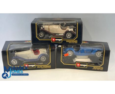 Burago Diecast Cars 1:18 Scale, a collection to include Bugatti Grand Prix, Mercedes Benz SSK, Alfa Romeo Spider, Bugatti Typ