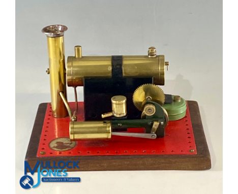Period Bowmans Stationary Live Steam Engine Model mounted on a wooden base, size #17cm x 25cm x 16cm 