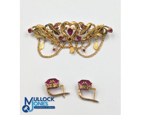 c1980 Pair of 18ct Gold Soviet Union Ruby Earrings, marked Hammer &amp; Sickle 750 with factory-made large ruby stones, total