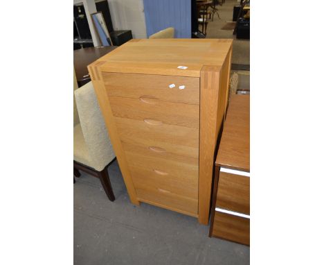 MODERN LIGHT OAK SIX DRAWER CHEST, 110CM HIGH