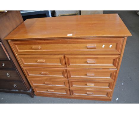 MODERN JENTIQUE LIGHT WOOD SECRETAIRE CHEST WITH FITTED TOP DRAWER OVER EIGHT SMALL DRAWERS, 104CM WIDE