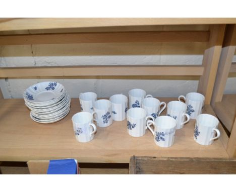 ROYAL WORCESTER BLUE SPRAYS COFFEE CANS AND SAUCERS