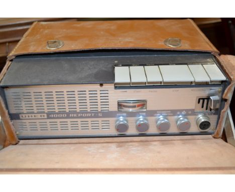 CASED UHER 4000 REPORT 5 PORTABLE MAGNETIC TAPE AUDIO RECORDER IN ORIGINAL LEATHER CASE