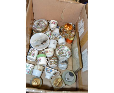 BOX MIXED COFFEE CANS AND SAUCERS TO INCLUDE SOME JAPANESE