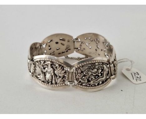 A silver Chinese panel bracelet 7 inch 35 gms