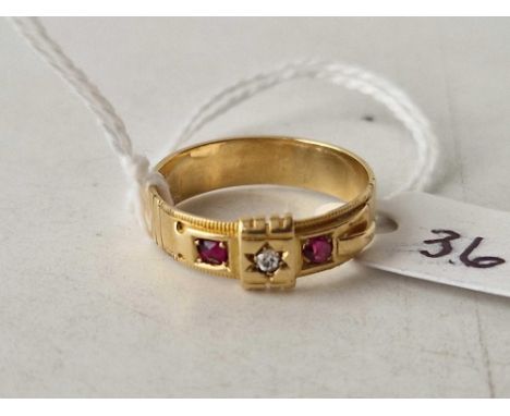 A UNUSUAL VICTORIAN RUBY AND DIAMOND BELT RING 18CT GOLD SIZE M 3.2 GMS