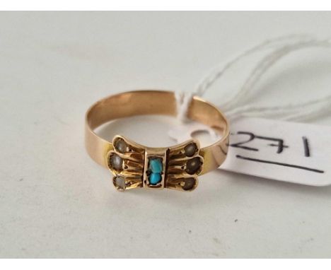 A gold Russian turquoise bow design ring size R