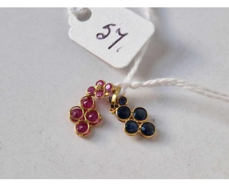 Two Ruby and Sapphire pendants both 18ct gold