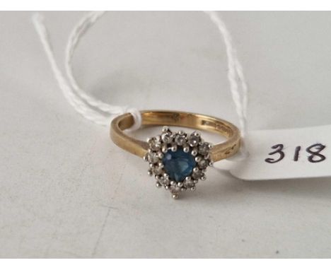 A heart shaped blue topaz and diamond ring 9ct size K 2.3 gms