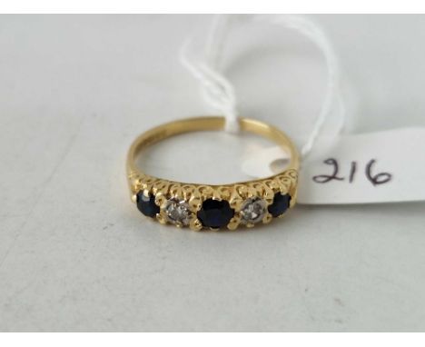 A five stone diamond and sapphire ring 18ct gold size R 3.6 gms