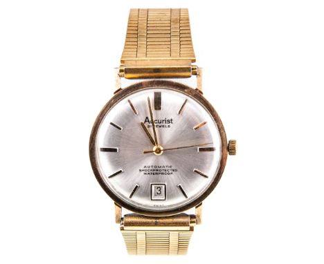 Accurist - A gentleman's wrist watch, having a circular silvered baton dial with sweep seconds and date aperture, marked "21 