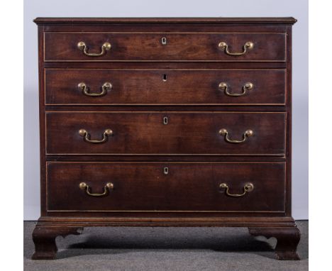 A George III mahogany chest of drawers, ogee moulded edge, fitted with four graduating long drawers, ogee bracket feet, width