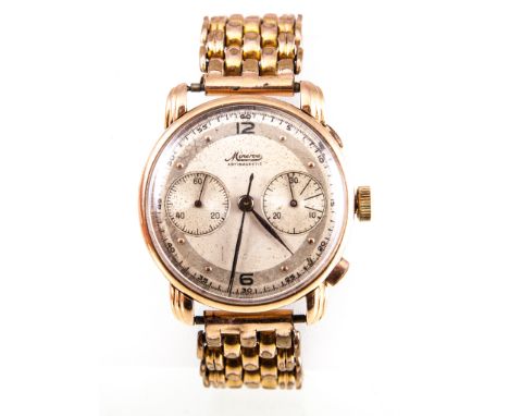 Minerva - A gentleman's 1940's twin dial chronograph wrist watch, circular 33mm dial with arabic 12 and 6, sweep seconds, sub