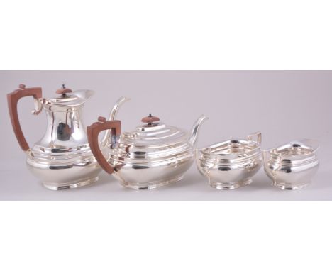 A four-piece silver tea and coffee set, by Roberts & Belk, Sheffield 1942-44, plain oval form, lightly moulded, coffee pot, 2