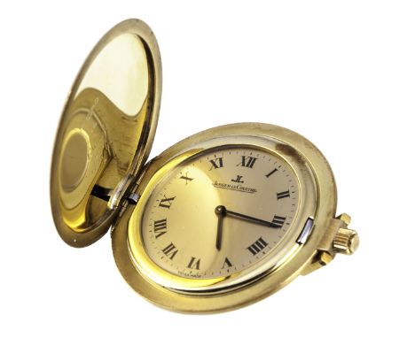 Jaeger-LeCoultre - a full hunter dress pocket watch, circular champagne dial with roman numeral chapter ring, in a satin fini