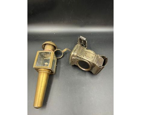 A small brass carriage lamp and 1920's bicycle lamp 